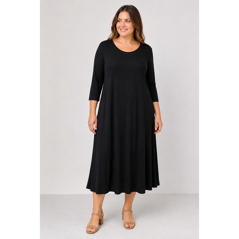 Wearever Collection Black Midi Dress 2X Stretch Knit Minimalist Plus Size - Picture 1 of 4